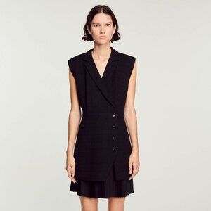 Sandro Pleated Tweed Dress